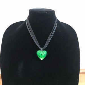 Black & Green, Glass & Ribbon Necklace!